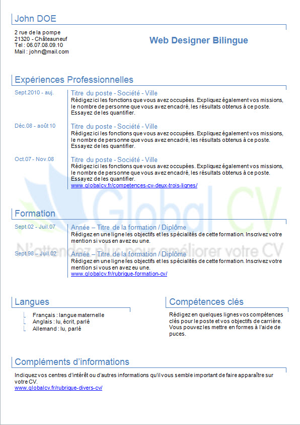 exemple de CV