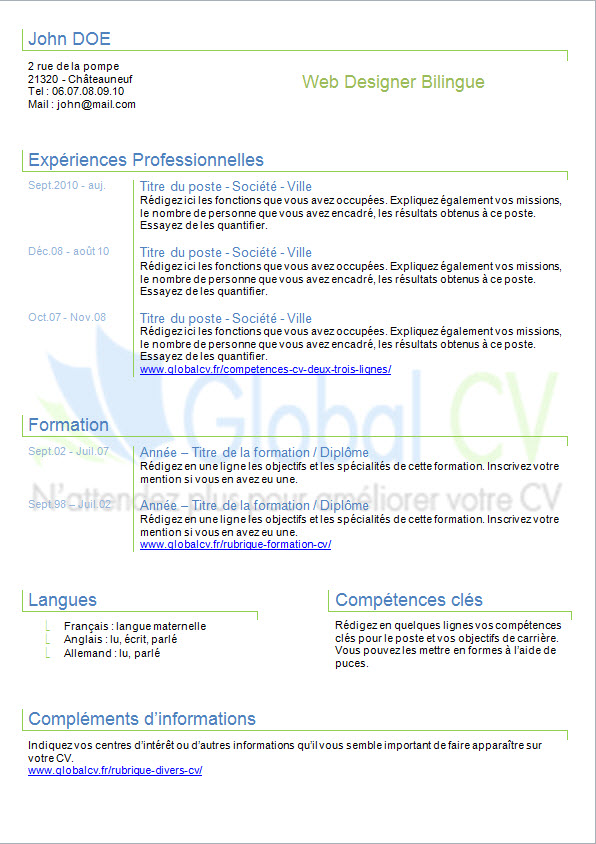 Exemples de CV moderne